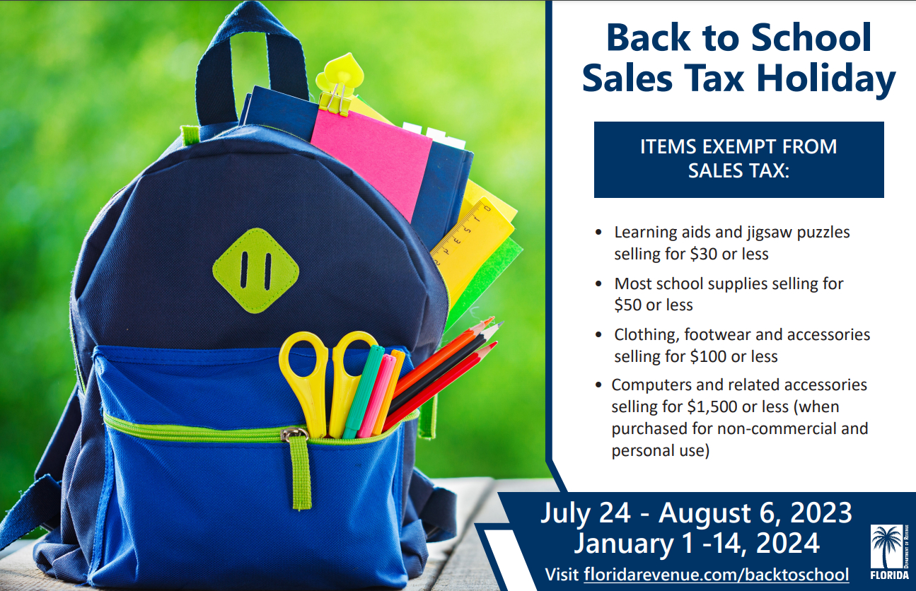 Back-to-School Florida Tax Free Holiday 2024 List