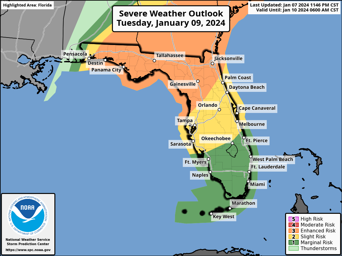 Severe Weather,  Tornadoes Forecast For Florida