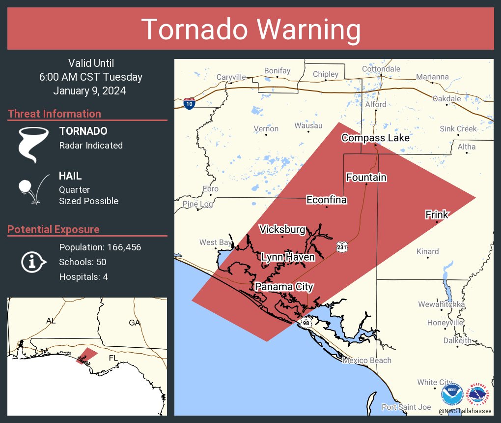 Tornado Warning Issued For Panama City, Florida