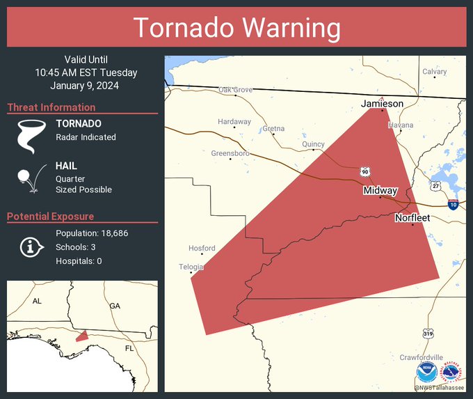 Tornado Warning Issued For Florida Big Bend