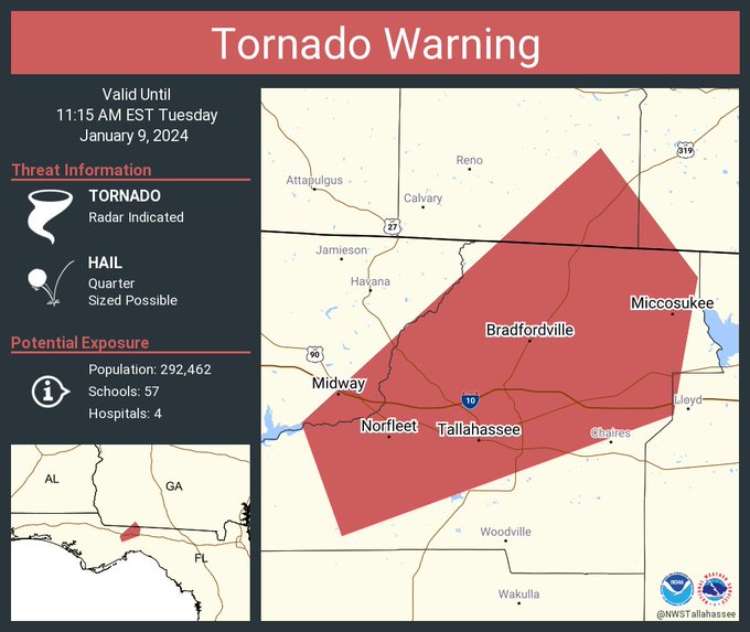 Tornado Warning Issued For Tallahassee