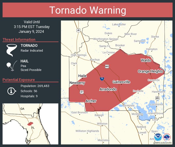 Tornado Warning Issued For Gainesville