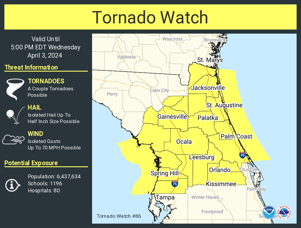 Tornado Watch Issued For North and Central Florida