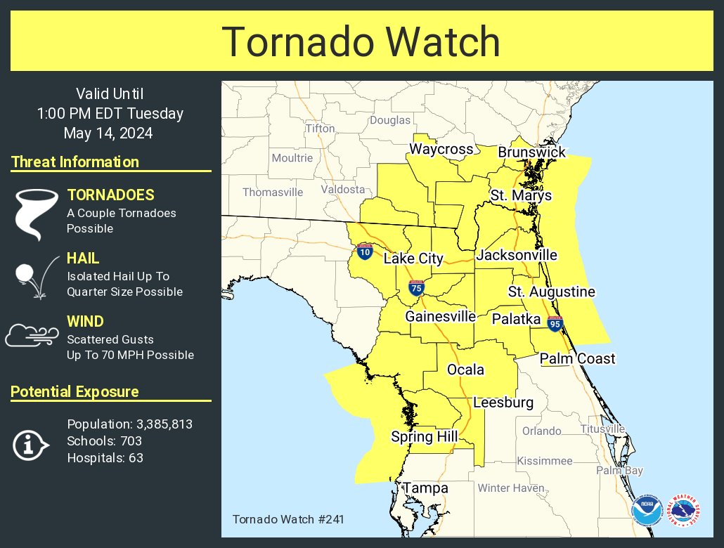 National Weather Service Issues Tornado Watch For 19 Florida Counties