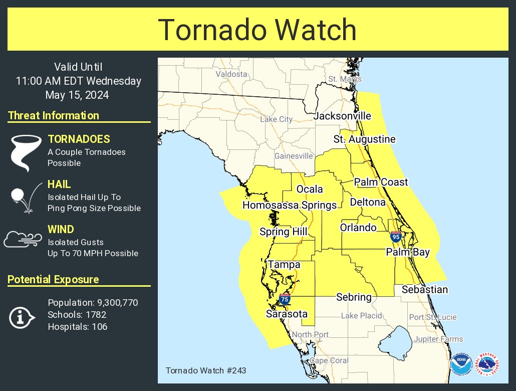 National Weather Service Issues Tornado Watch For Central Florida