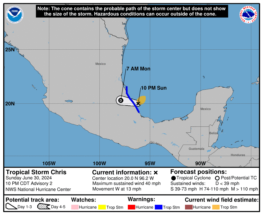 NOAA: Tropical Storm Chris Projected Path Over Mexico, Spaghetti Models