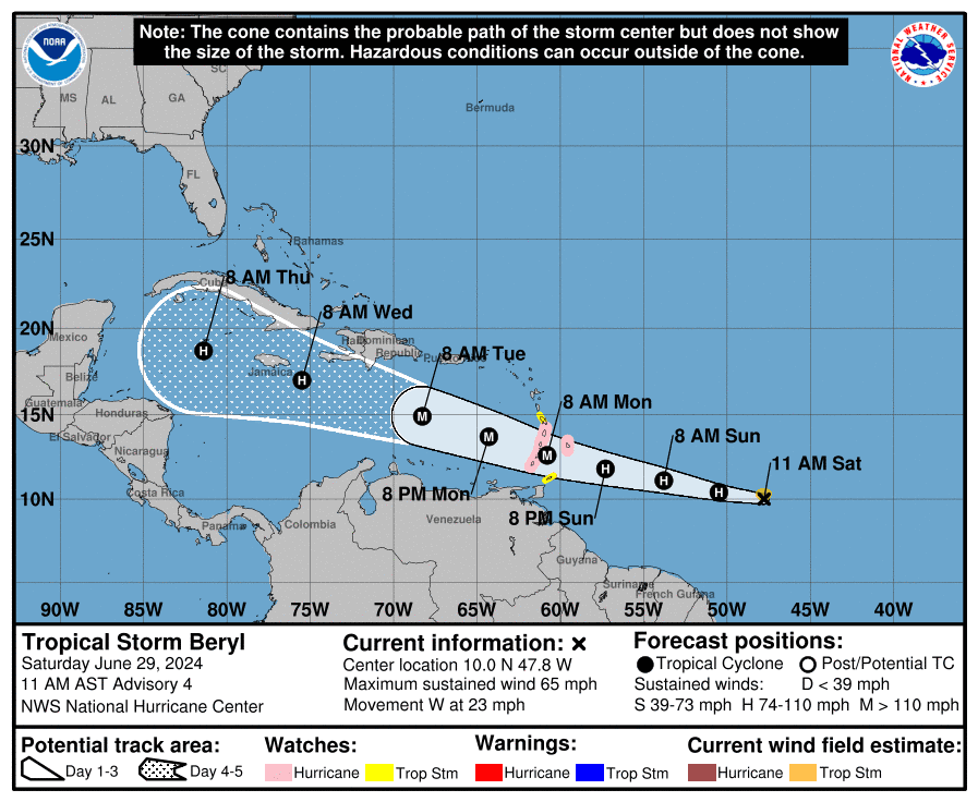 NOAA: Tropical Storm Beryl Projected Path, Spaghetti Models