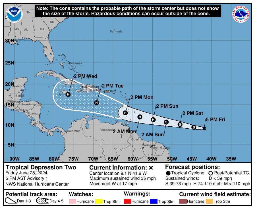 NOAA: Tropical Depression 2 Projected Path, Spaghetti Models