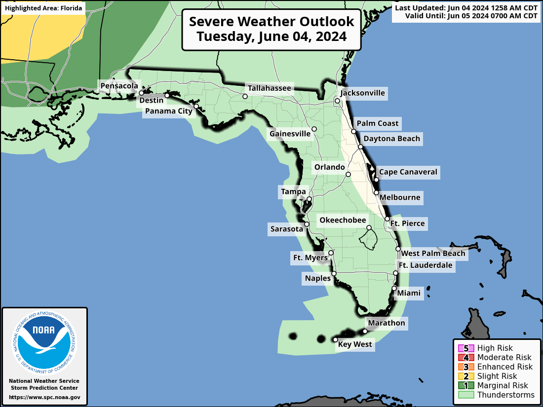 Thunderstorms Forecast Across Florida