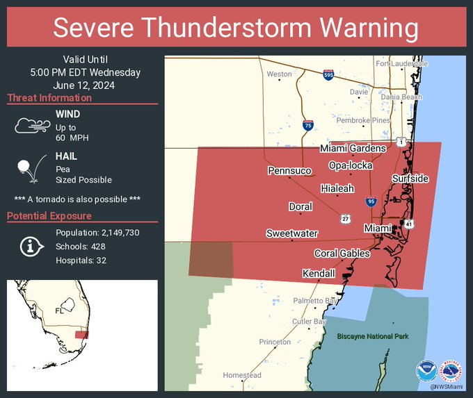 Severe Thunderstorm Warning for Northern Miami-Dade County