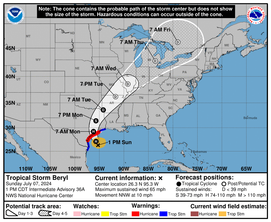 NOAA: Hurricane Beryl Projected Path Update To Texas