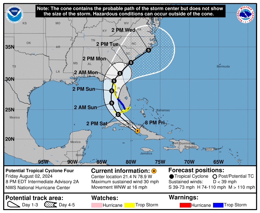 NHC: Potential Tropical Cyclone 4 Track To Florida