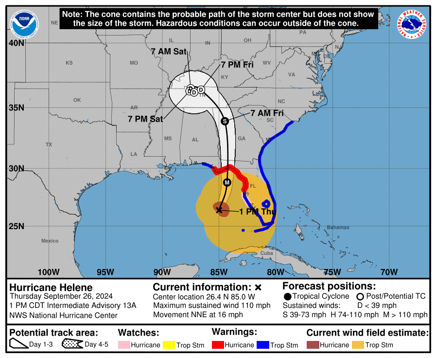 Hurricane Helene Tracker Live Radar Map, Projected Path