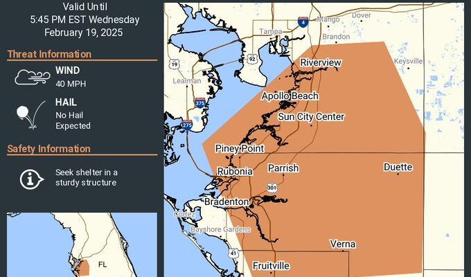 Special Weather Statement For SE Hillsborough, North Sarasota Counties