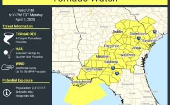 Tornado Watch Issued For Parts Of Florida, Georgia, South Carolina