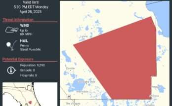Severe Thunderstorm Warning Issued for Marion County, Florida