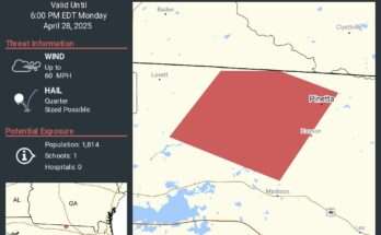 Severe Thunderstorm Warning Issued for Madison County, Florida