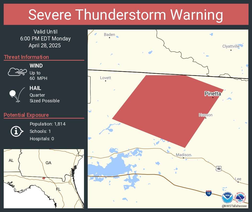 Severe Thunderstorm Warning Issued for Madison County, Florida