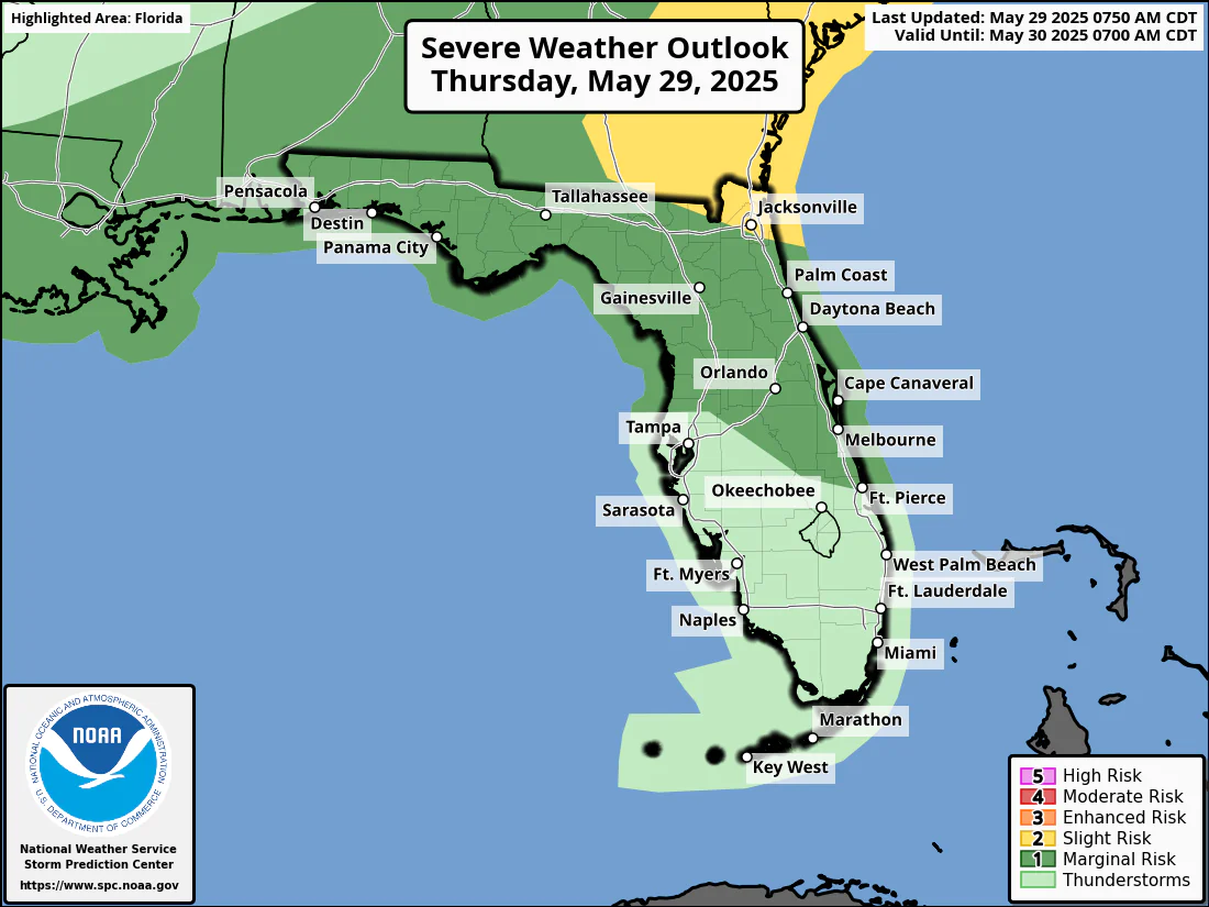 Severe Thunderstorm, Large Hail, Tornado Risk For Central Florida