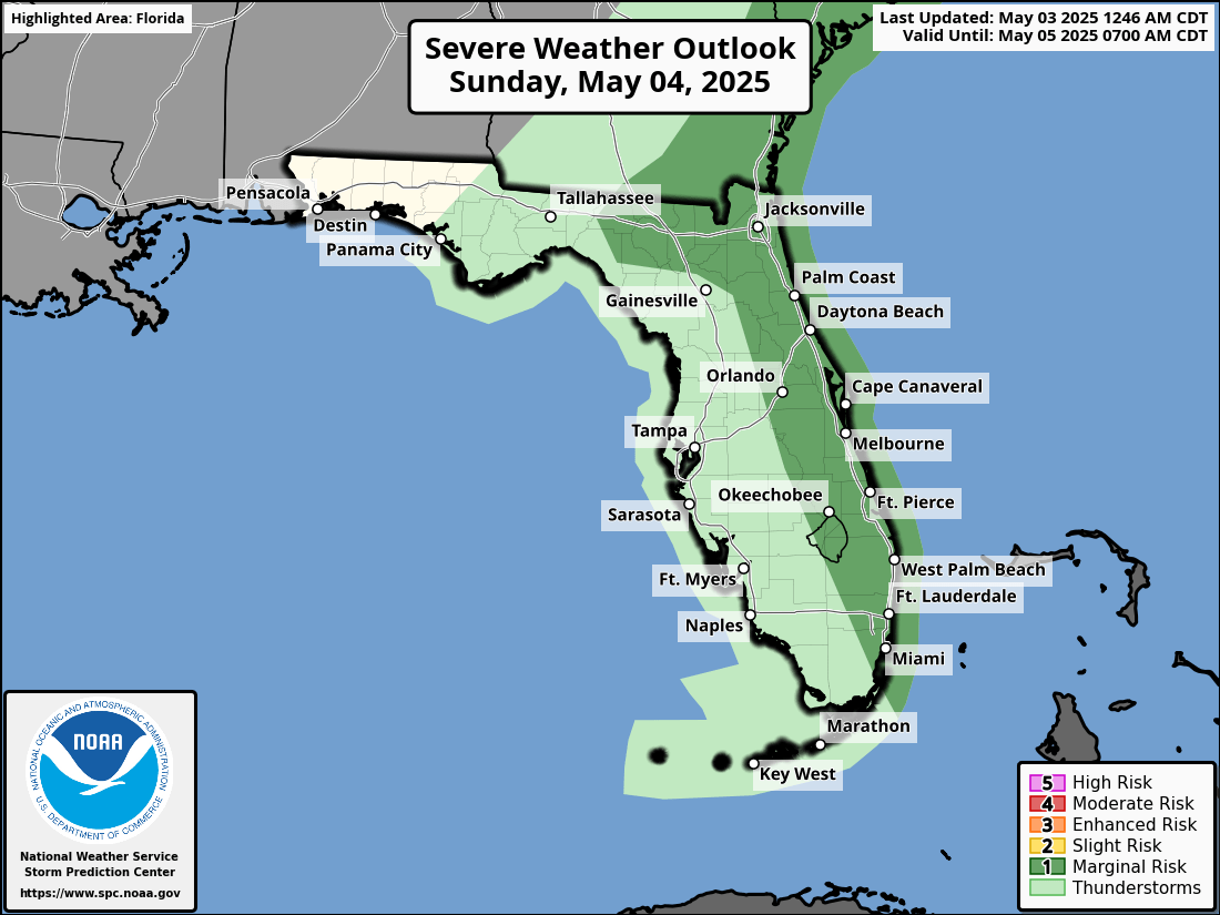 Severe Thunderstorm Risk For North Florida Sunday