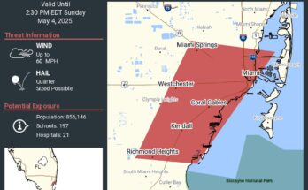 Severe Thunderstorm Warning Issued for Miami-Dade County