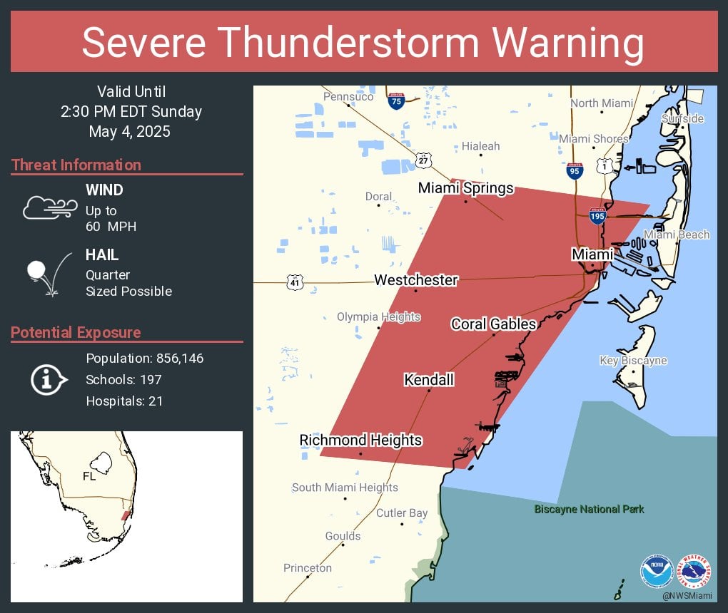 Severe Thunderstorm Warning Issued for Miami-Dade County