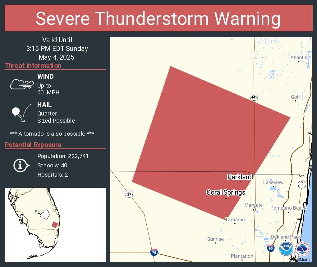 Severe Thunderstorm Warning for Northern Broward County and Southeastern Palm Beach County