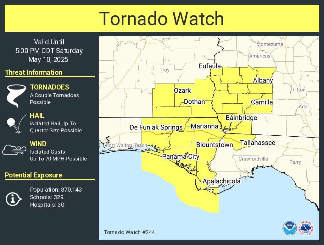 NWS Tornado Watch #244 for Florida Panhandle, southeast Alabama and southwest Georgia