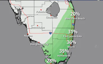 Thunderstorms, Warm For South Florida