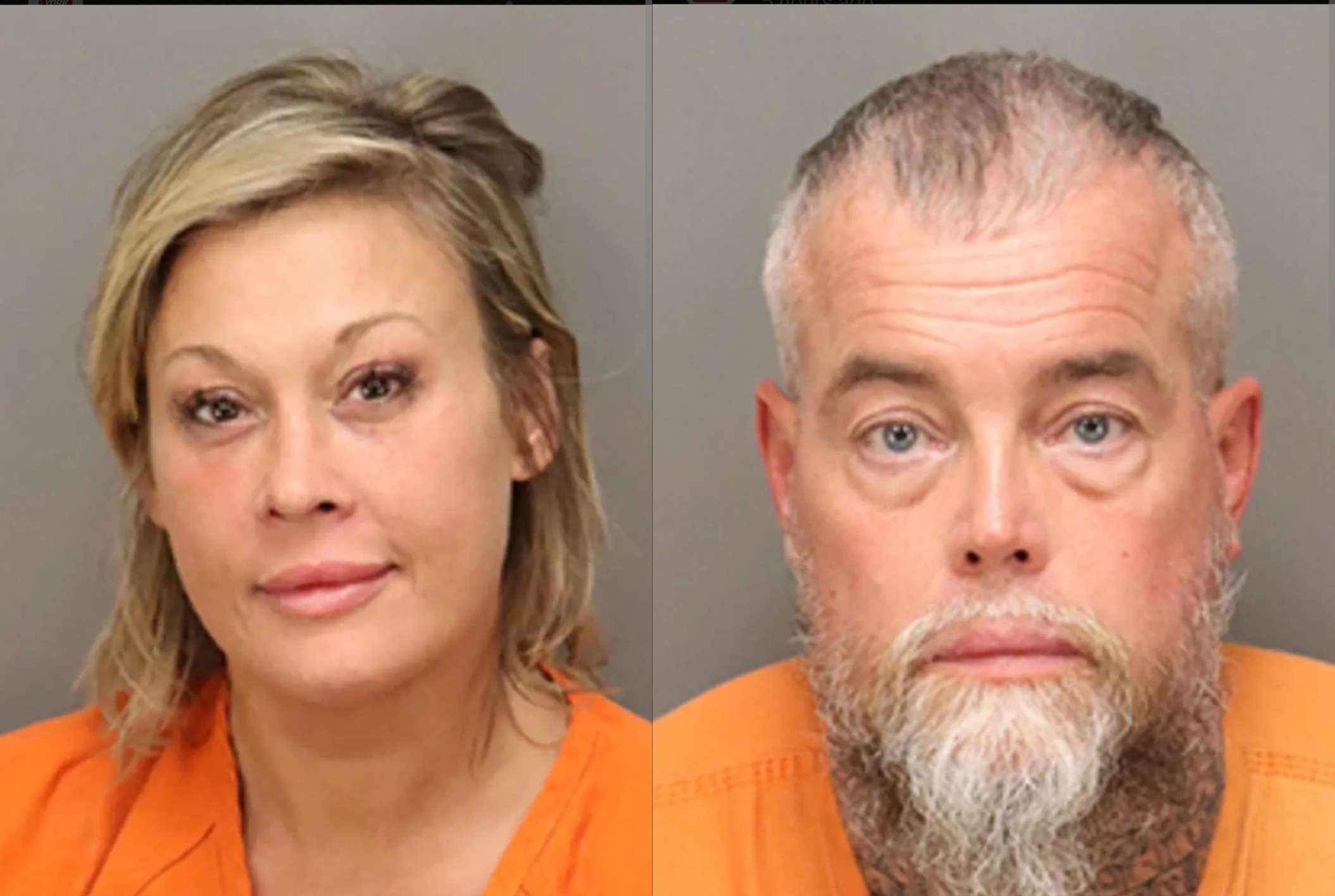 Mugshots of Jacqueline Fightmaster (left) and James Farthing (right) following their arrests in Pinellas County on April 29, 2025. Credit: Pinellas County Sheriff’s Office (PCSO)