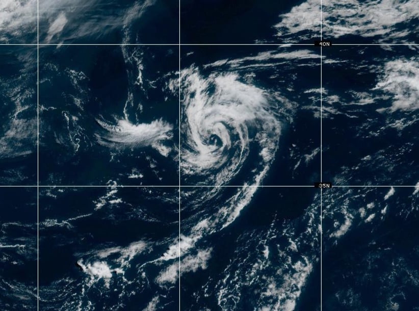 NOAA GOES EAST satellite imagery of Tropical Storm Andrea 2025 over the central Atlantic.