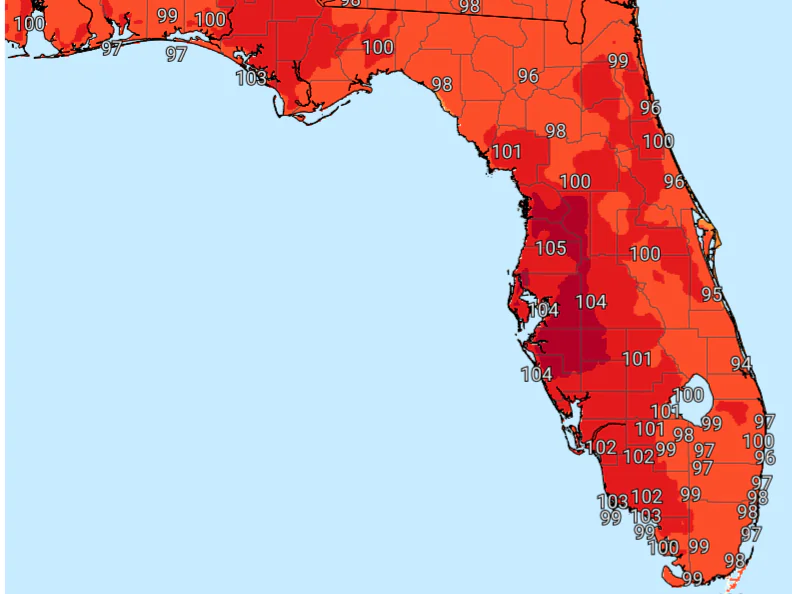 Thunderstorms,Triple-Digit Heat Index For Tampa Bay, Southwest Florida