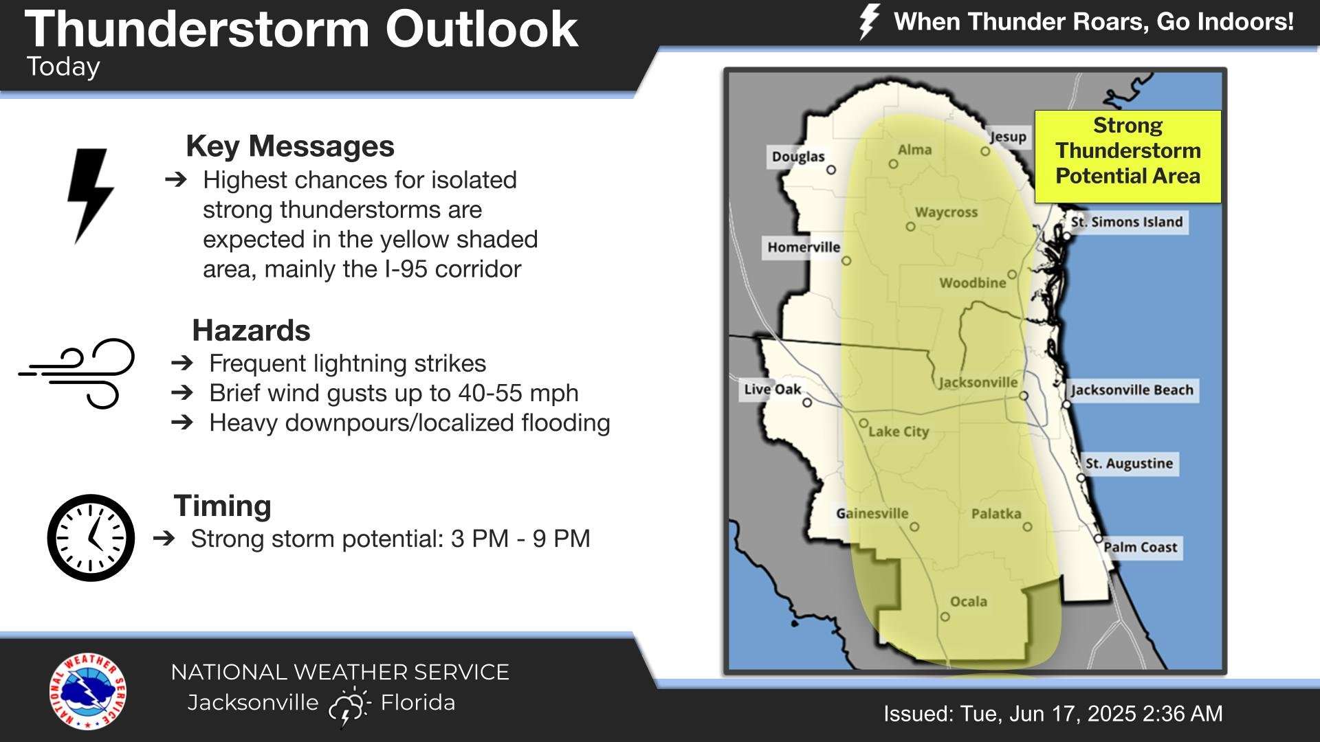 National Weather Service Jacksonville Thunderstorm Forecast for North Florida Tuesday, June 17, 2025.