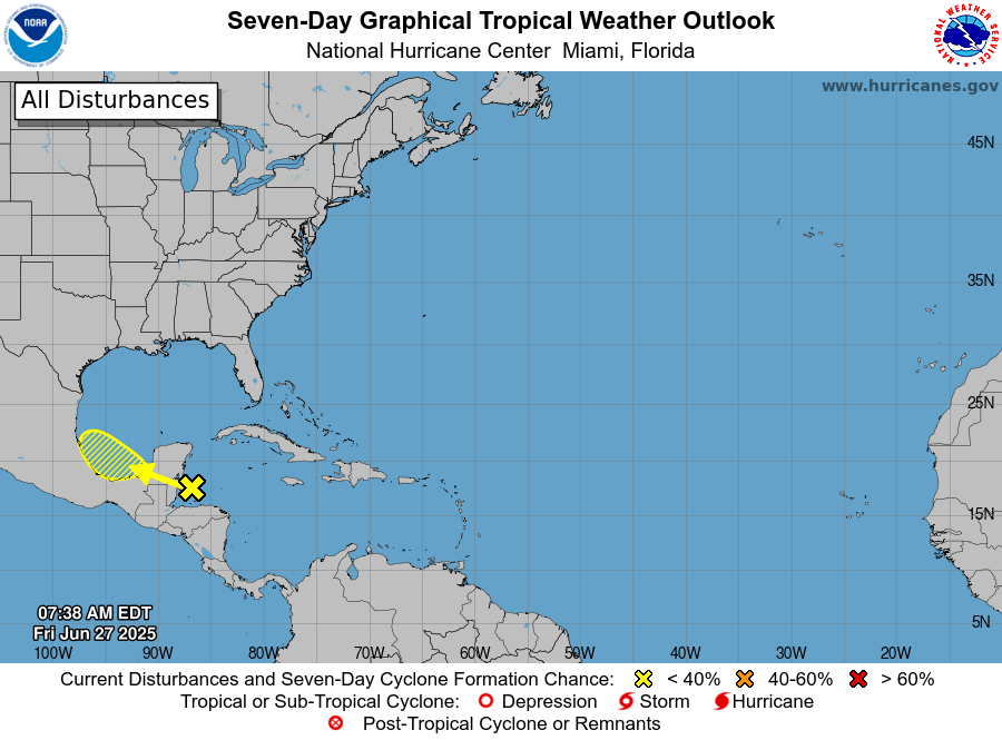 NOAA National Hurricane Center Tropical Weather Outlook June 27, 2025.