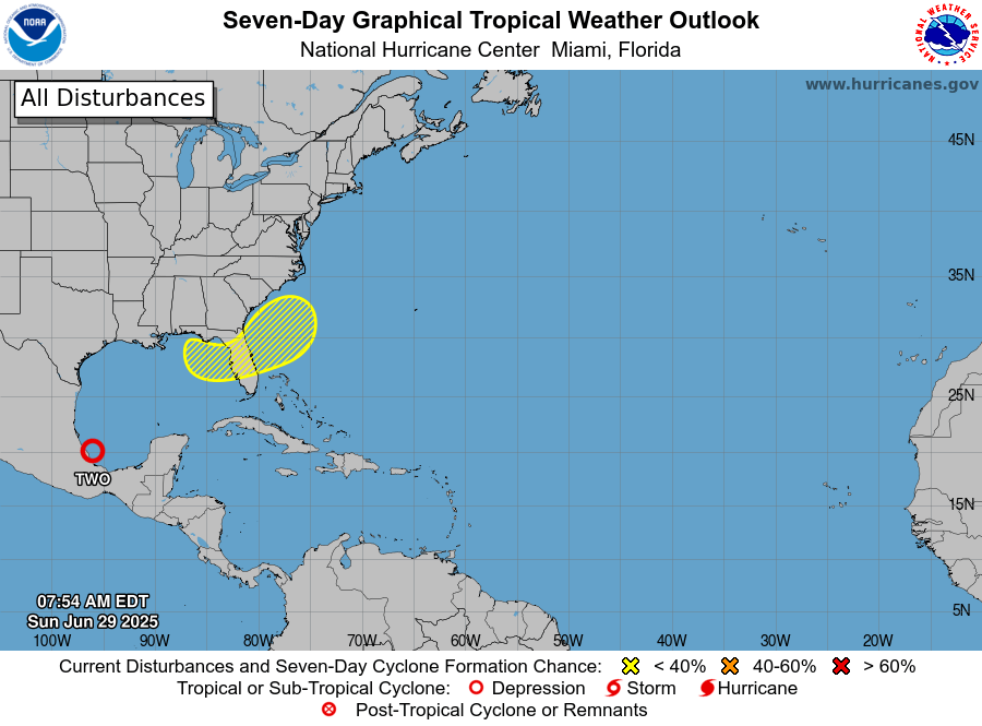 NOAA National Hurricane Center Tropical Weather Outlook June 29, 2025.