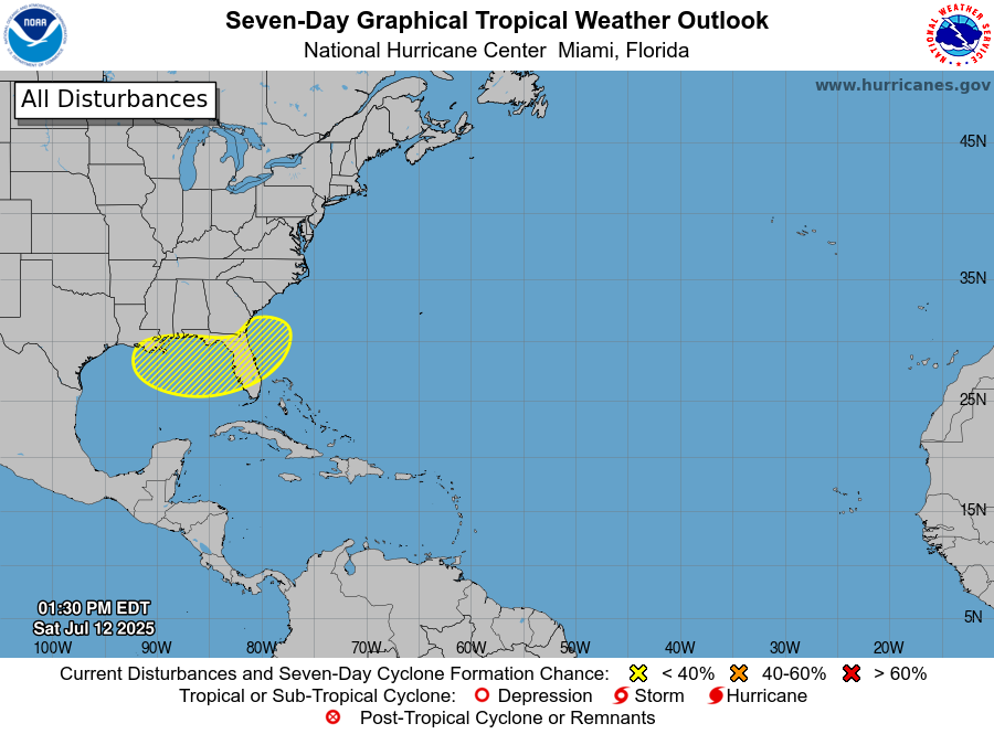 NOAA’s National Hurricane Center 2 PM Tropical Weather Outlook for July 12, 2025.