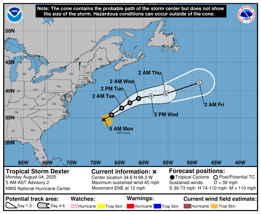 NOAA: Tropical Storm Dexter Projected Path, Spaghetti Models