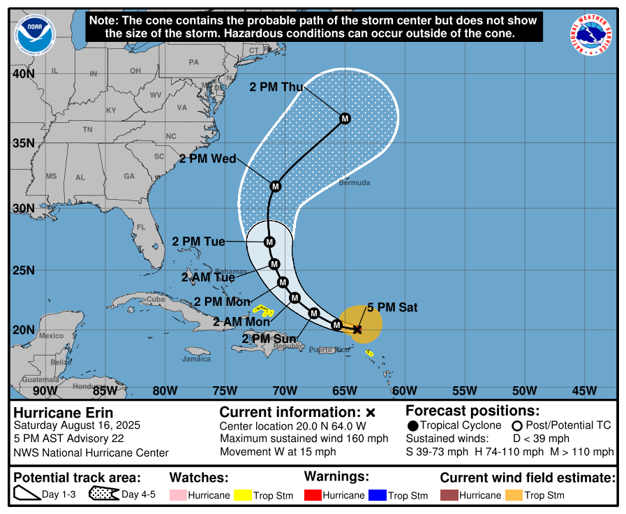 NOAA National Hurricane Center Hurricane Erin 2025 Projected Path