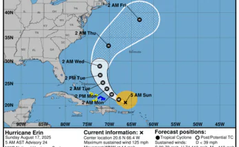NOAA: Category 3 Hurricane Erin Projected Path, Spaghetti Models
