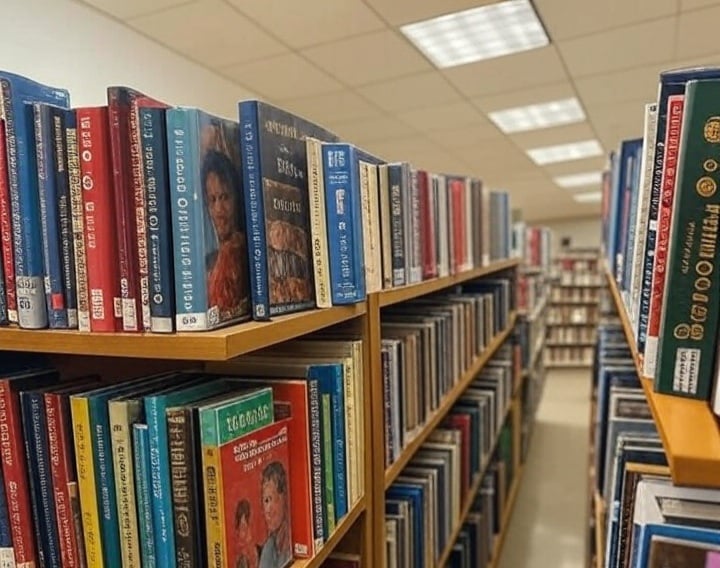 AI Image of inside a school library.