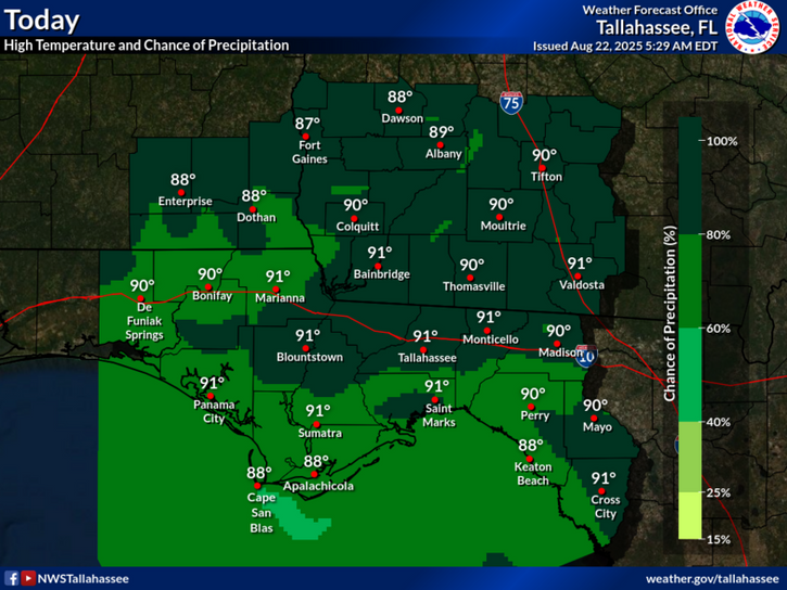 National Weather Service Tallahassee rain chances for the Florida Panhandle and Big Bend