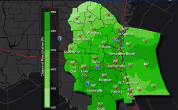 Thunderstorms, Hurricane Erin Impact For North Florida