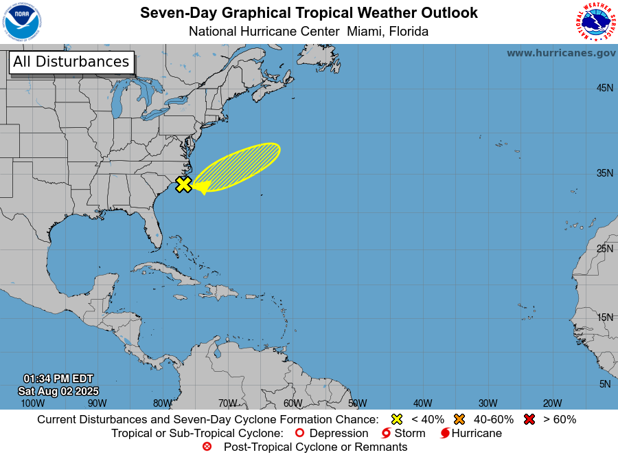 NOAA National Hurricane Center Tropical Weather Outlook for August 2, 2025.