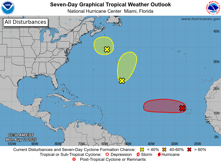 NOAA National Hurricane Center Tropical Weather Outlook for August 11, 2025.