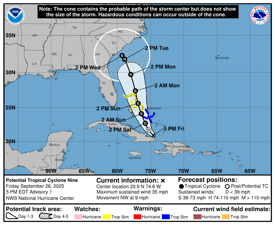NOAA National Hurricane Center Hurricane Imelda Projected Path