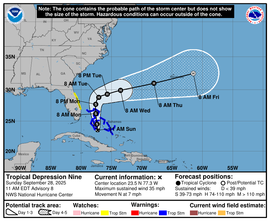 NOAA National Hurricane Center Tropical Depression Nine Projected Path