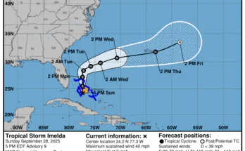 NOAA: Tropical Storm Imelda Projected Path, Spaghetti Models, Tropical Storm Watch Canceled For Florida