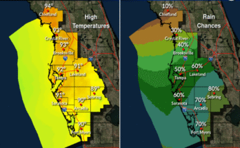 Scattered Thunderstorms for Tampa Bay, Southwest Florida