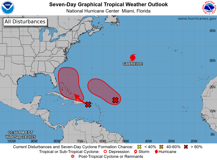 NOAA National Hurricane Center Tropical Weather Outlook for September 24, 2025.