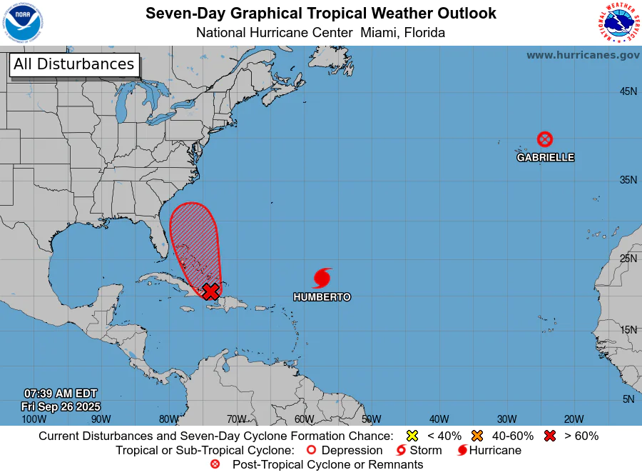 NOAA National Hurricane Center Tropical Weather Outlook for September 26, 2025.